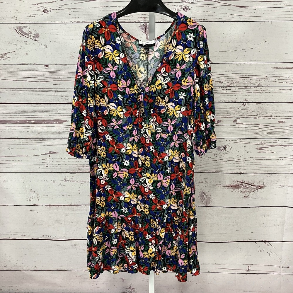 Eloquii Floral Dress Womens Plus Size 20 V Neck Tiered 3/4 Sleeve NWT